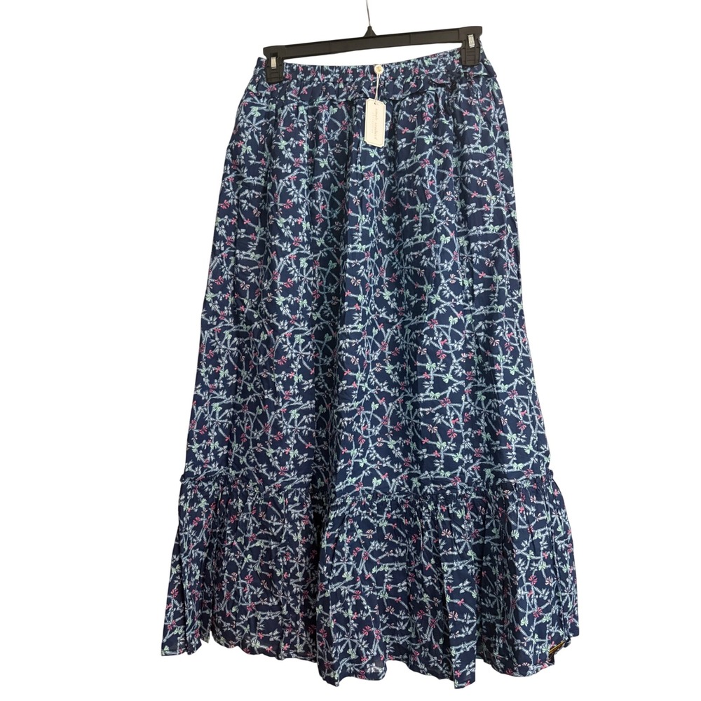 New Simply Southern Ophelia Ribbon Maxi Skirt Navy Blue Pink Bows Tiered Small